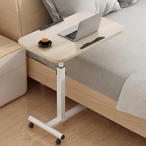 Table de chevet réglable à roulettes et bureau informatique blanc pour le lit