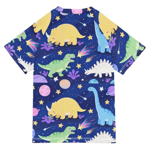 Blue Colorful Dino Stars Short Sleeve Kids Bathing Suits Girls Girls Rash Guard Swimsuit Kids Rash Guard Swim for 3-12 Years Traje de bano de Sirena para nina2