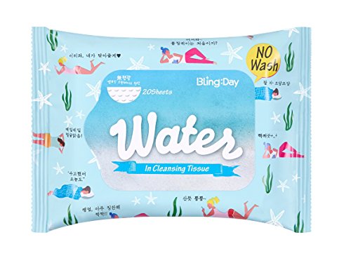 Bling Day Facial Water Wipes Micellar Cleansing Tissue Face Makeup Remover Embossed Spunlace Fabric Contains Sea Water Sea Salt Made in korean skin care (20 Count)