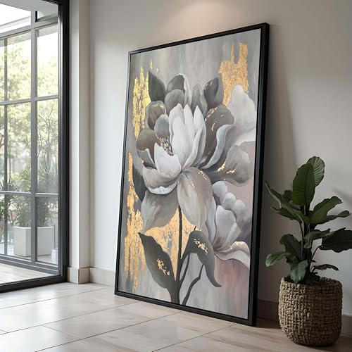 Art mural abstrait aux motifs botaniques d'or, décoration esthétique pour grand salon