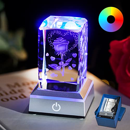 Xdcysj Gifts For Women, 3D Rose K9 Crystal Ball Creative Night Light, Luxurious And Beautiful,Valentine's Day, Birthdays, Anniversaries, Etc,For Wife,Girlfriend,The Gift Of Expressing A Hobby #TOP29