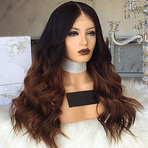18inch 180%Density Chocolate Brown Ombre Human Hair Lace Front Wigs Two Tone Brazilian Virgin Hair Glueless Lace Wig for Black Women