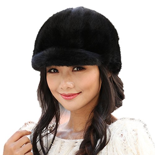Ursfur Women's Mink Fur Riding Hats Multicolors (Black) #TOP29