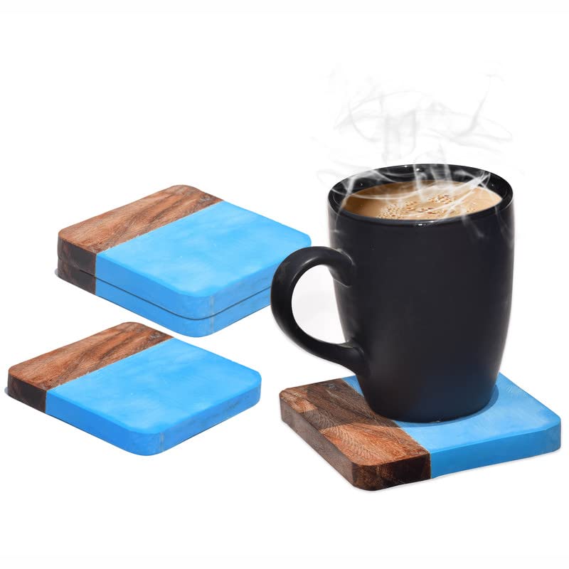 Dessous de verre en bois et marbre bleu idée cadeau maison