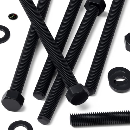 Image of 10x Black Nylon PA66 Hex Head Plastic Bolts, Nuts & Washers, M10 x 70 mm, Fastener, (25 /64 x 2 3 /4 in)