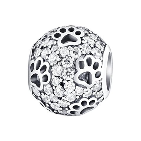 AMATOLOVE Cute Dog Cat Paw Print Animal Charms for Bracelets 925 Sterling Silver Birthstone Charm for Mum Dad Daughter Son Cover