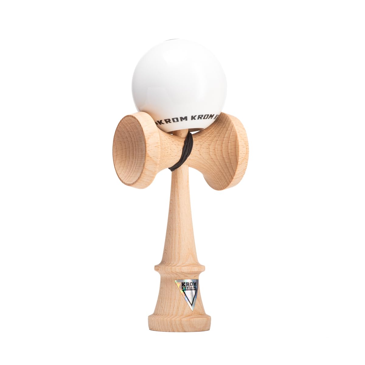 KROM Kendama POP LOL Blanco – de madera de haya certificada – Madera de alta calidad – Para principiantes y profesionales – Pack : cuerda de repuesto + pegatinas
