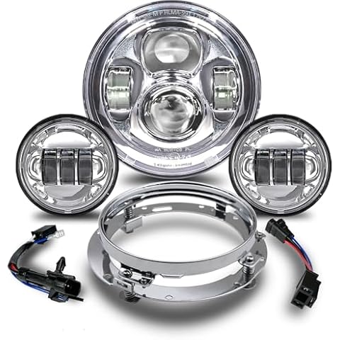 7 inch Motorcycle LED Headlight 4.5" Fog Passing Lights DOT SAE Approved, Compatible with Davidson Fat Boy Street Glide Heritage Softail Road King Switchback Electra Glide Ultra Classic Chrome Cover