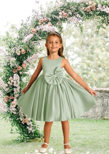 Satin Flower Girl Dresses for Wedding Short Princess Pageant Dress Girls First Communion Dresses with Bow4
