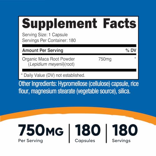 Image of Nutricost Maca Root Capsules 750mg, 180 Capsules For 180 Servings | Lepidium meyenii