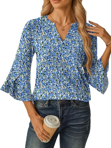 GKBK Women's Blouses Ruffle 3/4 Sleeve Dressy Top V Neck Casual Tunic Blouses Business Shirts S-XXL - image 3