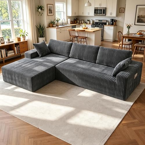 Image of Modular Sectional Sofa Couches L-Shape Couch 3 Seat Modular Sofa Memory Foam Sectional Couches for Living Room (Gray, 108 inch+Left Chaise)
