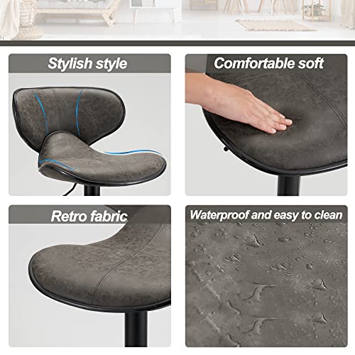 Simflag Bar Stools With Back Support, Adjustable Height And 360°Swivel Bar Chairs Set Of 2, 300Lbs Capacity Barstools For Bar Counter, Home And Kitchen Island-Grey #TOP5