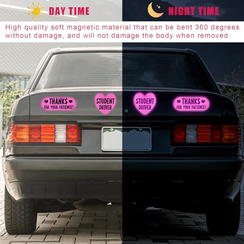 Image of 2pcs New Driver Car Decal, Thanks for Your Patience Student Magnet Driver Sign Student Driver Pink Sticker for New Student Drivers (Student Driver)