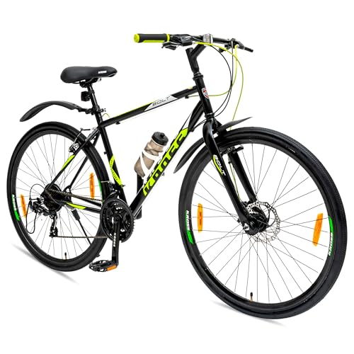 Image of KROSS Bolt 28T Unisex Black Multispeed (21 Speed) Mountain Bike | Steel Frame with Rigid Suspension | Dual Disc Brake Ideal for 15+ Years (Green)