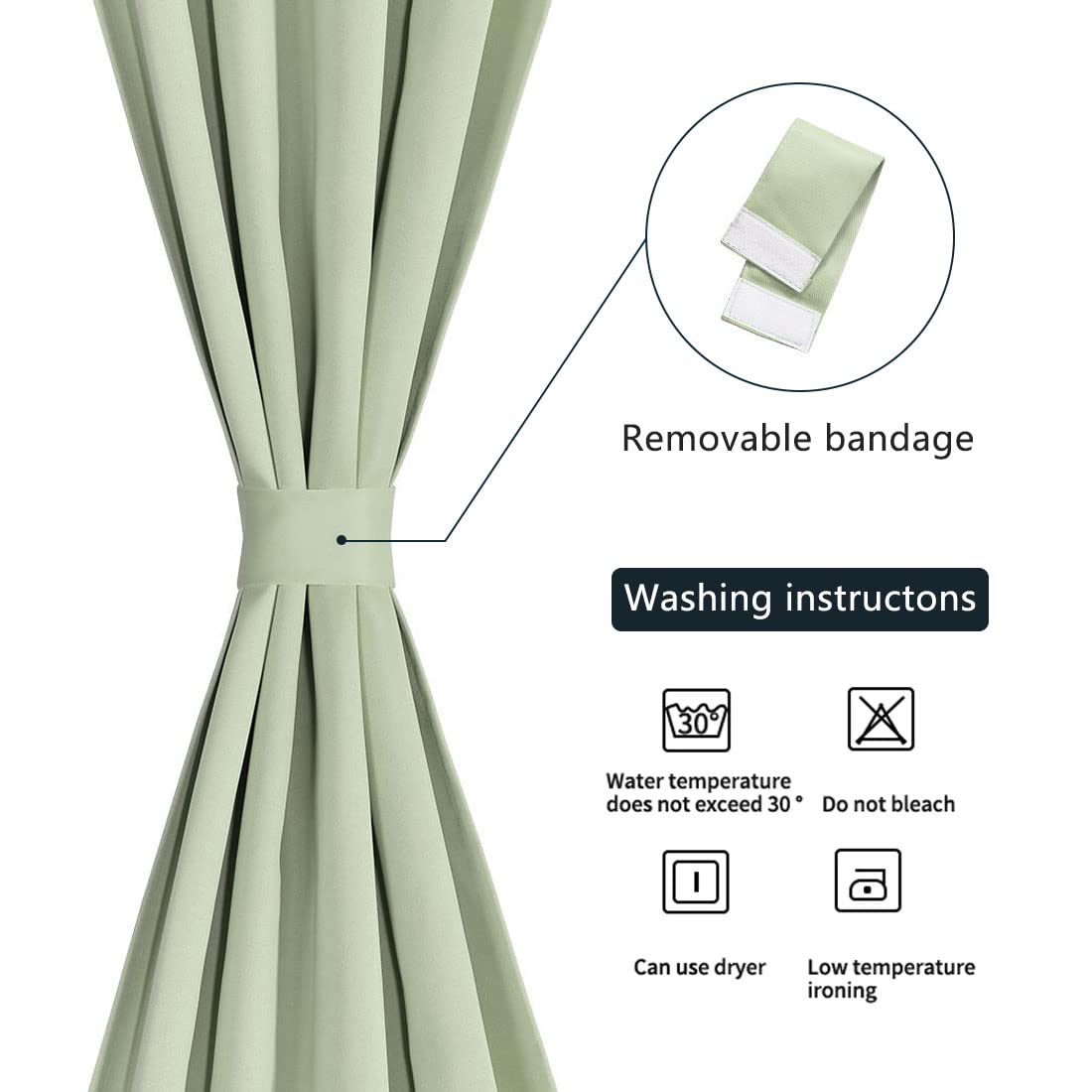 PiccoCasa Blackout French Door Curtain Panel - Blackout Door Curtain 25x40 Inches Solid Drapery with Tiebacks - 1 Panel, Light Green - Image 3
