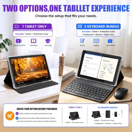 Image of Android 15 Tablet with Keyboard 10.1 Inch, 18GB RAM 128GB Storage, 2 in 1 Tablet PC with Mouse Stylus Case, IPS Display, Dual Band WiFi, GPS, Bluetooth, 1TB Expandable, Black