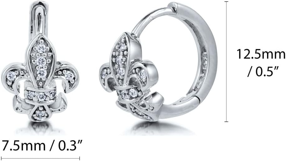 BERRICLE Sterling Silver Fleur De Lis Stud Hoop Huggie Earrings for Women, Cubic Zirconia CZ - Gold Flashed, Hoop 0.5 inch