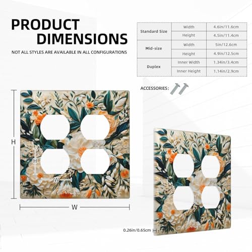 Decorative Outlet Covers Rustic Big Flowers Abstract Floral 2 Gang Wall Plate Cover Double Duplex Receptacle Two Switch Light Switch Cover Plate Jumbo Dual Faceplate for Bedroom Decor