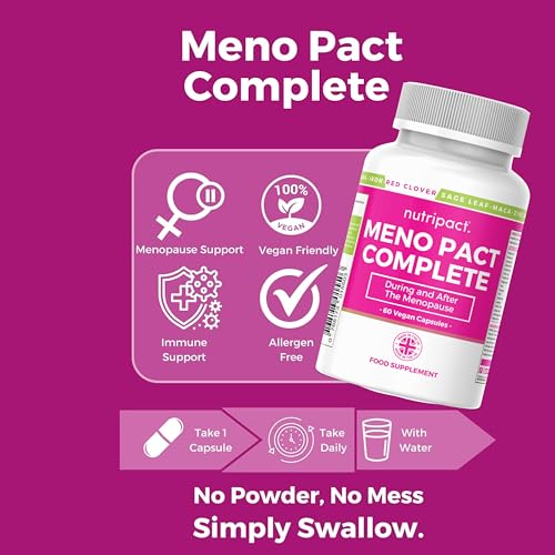 Meno Pact Complete - Perimenopause & Menopause Supplement - 17 Active Ingredients – Herbal Extracts, Vitamins & Minerals - Formulated by Women’s Health Experts - 60 Vegan Capsules – Nutripact - 5