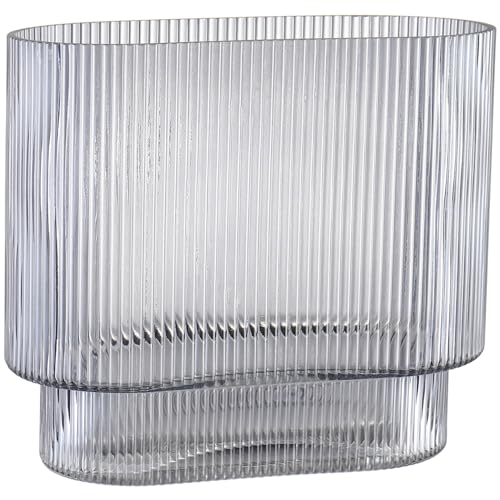 KAYLETIN Jarrón acanalado para flores, jarrones de cristal negro para tulipanes, jarrón de flores moderno, jarrones de vidrio estriado para cumpleaños, boda, inauguración de la casa, aniversario