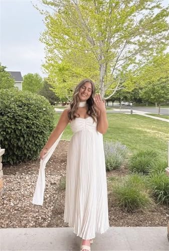 Strapless Chiffon Bridesmaid Dresses for Wedding Women's A-Line Pleated Formal Evening Dress with Scarf3