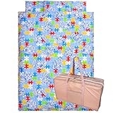 un doudou お昼寝布団 8点 セット ロボットパズル 綿100% 防水バッグ 付 固わたマットタイプ 保育園 お名前アイロンシール付 全部洗える お昼寝布団セット 1201 C-140