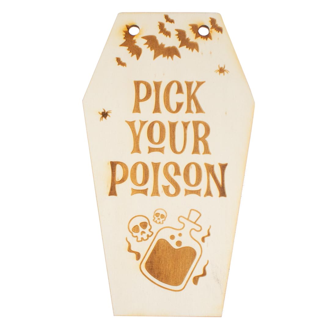 Partyrama.co.uk As Shown Halloween Coffin Shaped Pick Your Poison Wooden Sign 20Cm