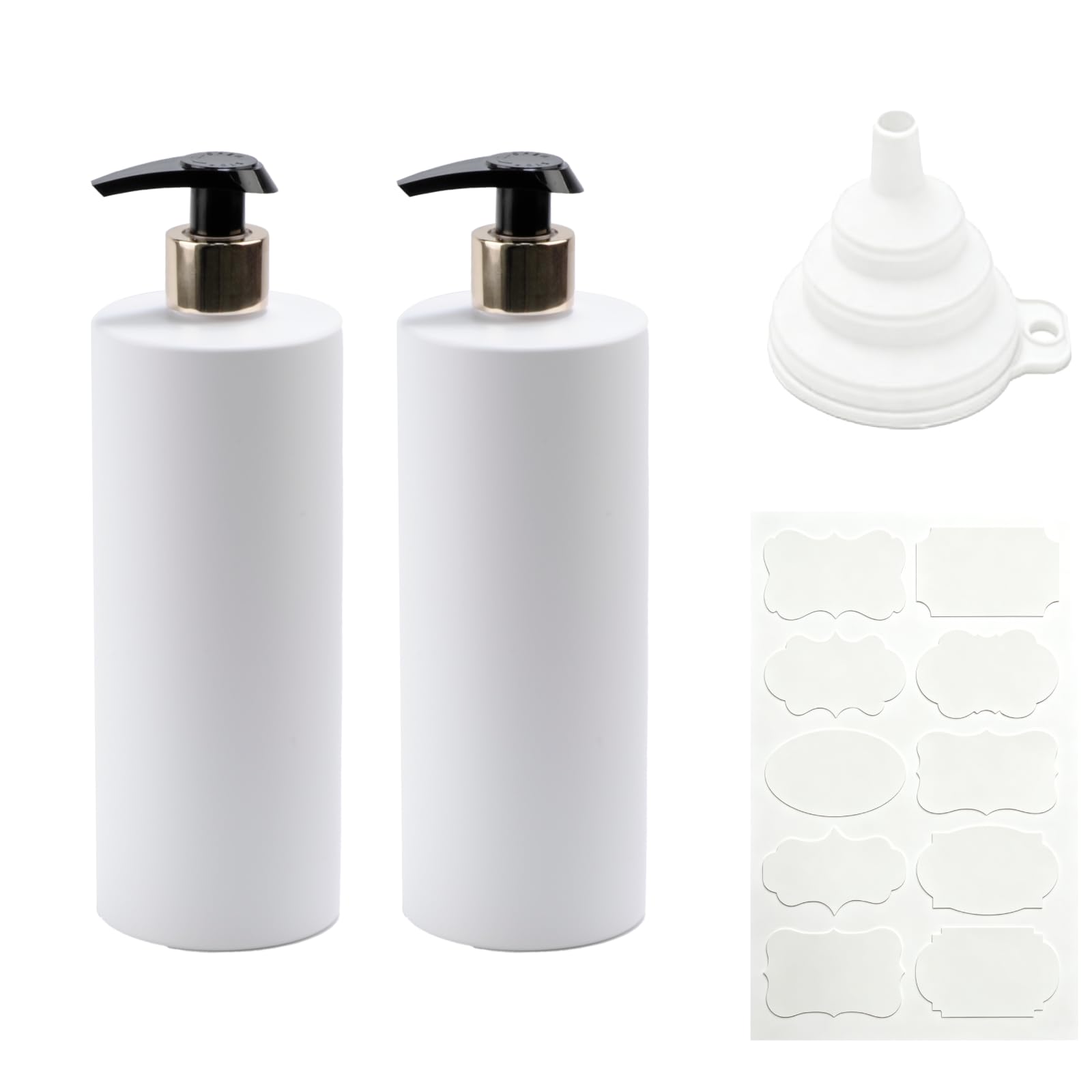 2 Pcs Hand and Dish Soap Dispenser Set, 500 ML Plastic Washing Up Liquid Dispenser Bottles, Hand Soap Dispensers with Pump for Kitchen Sink Bathroom Hotel, with Labels, Funnels(White)