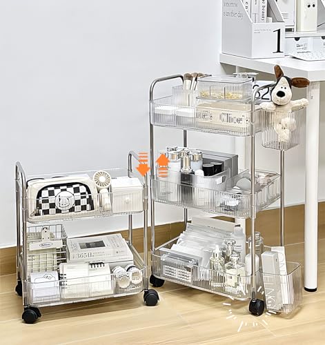 Catálogo para Comprar On-line Carros de almacenamiento los 5 mejores. 46 3 Niveles Carrito Organizador 4 Ruedas,Carrito Auxiliar para Estetica con 2 Cestas,Transparente Carrito de Servicio Almacenamiento,Ajustable Estante Carro Organizador para Cocina...