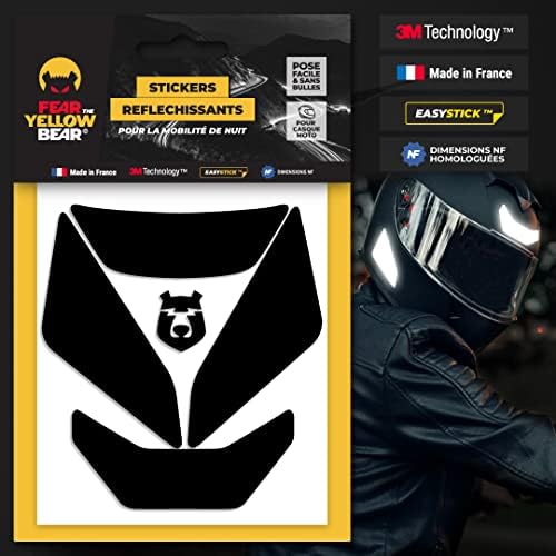 Fear The Yellow Bear Easy Iron Stickers Retro réfléchissants Noirs REPOSITIONNABLES pour Casque Moto 3M Technology Visib