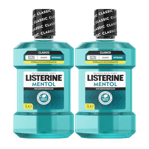 Listerine Mentol Enjuague Bucal Sabor Menta Intensa, Pack de 2 x 1 L | Colutorio encías, Para un aliento fresco duradero, Protección completa para tu salud oral diaria, Para uso diario