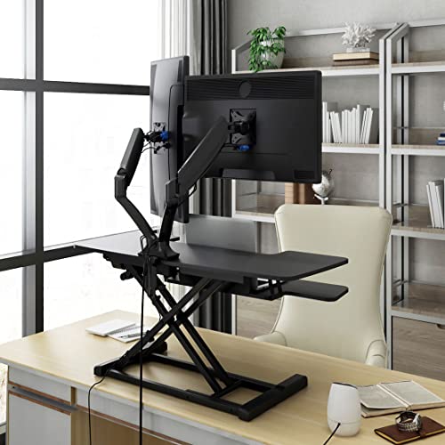 Flexispot Electric Standing Desk Converter- 42" Height Adjustable Desk 55 Lbs Weight Capacity Motorized Stand Up Desk Riser With Quick Release Keyboard Tray For Office Home #TOP4