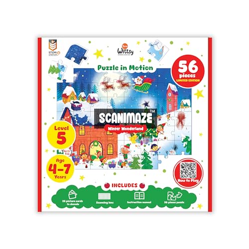 Image of Scanimaze Winter Wonderland Puzzle, Animated Puzzle & Game with scanning Lens, 56 piece Jigsaw Puzzle with 25 Riddle Cards, Educational STEM Toy, Gifts for Boys & Girls Ages 4,5,6,7