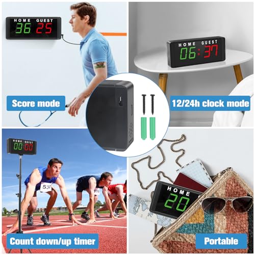 Portable Electronic Scoreboard LED Digital Score Keeper with Remote, Basketball Scoreboard with Countdown/Up Timer & Clock for Corn Hole/ping Pong/Volleyball/Table Tennis, Indoor & Outdoor Games