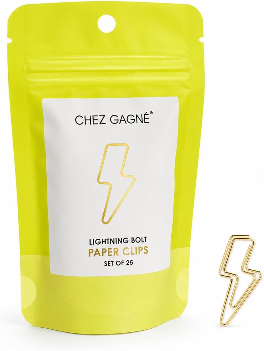 Gold Paper Clips, Lightning Bolt Shaped, Pack of 25, Desk Accessory