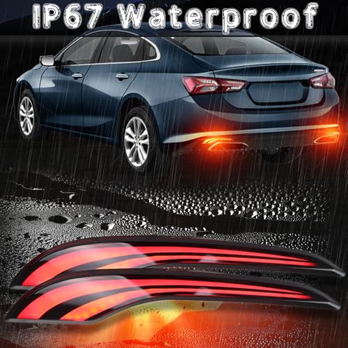 Image of LED Rear Bumper Reflector Lights Compatible with Chevy Malibu RS 2019-2024 Tail Brake Fog Lamp DRL Turn Signal (Red)