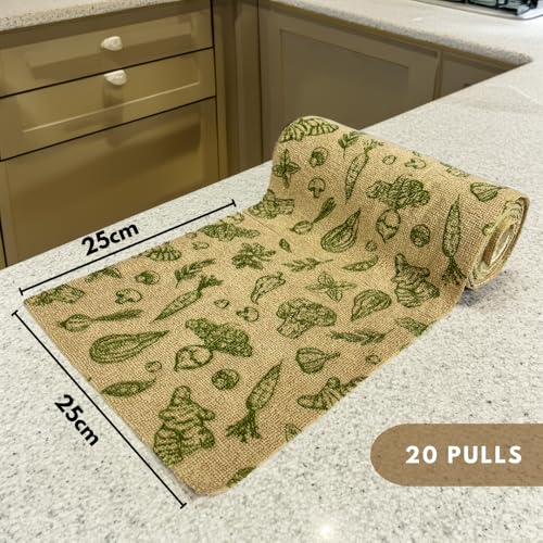 Image of Microfiber Tearable Cleaning Cloth Roll - 20 Pulls | Reusable, Super Absorbent, Easy to Tear | Ideal for Kitchen, Car, Electronics, and More | 180 GSM | Vegetable Print