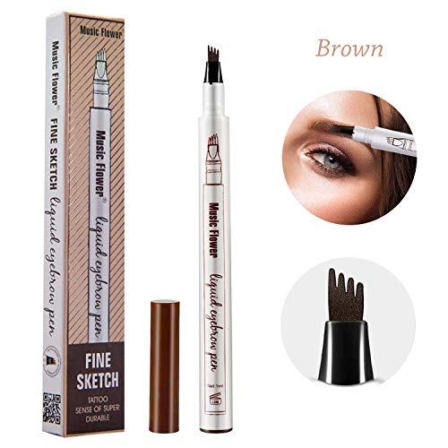 Tattoo Eyebrow Pen, Waterproof Tint with Four Tips, Long Lasting Smudge-Proof Natural Hair-Like All Day (Brown)