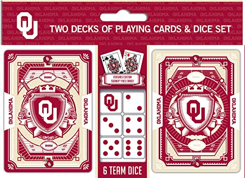 Masterpieces Game Day - NCAA Oklahoma Sooners 2-Pack Playing Cards & Dice Pack - Officially Licensed Set for Adults and Family