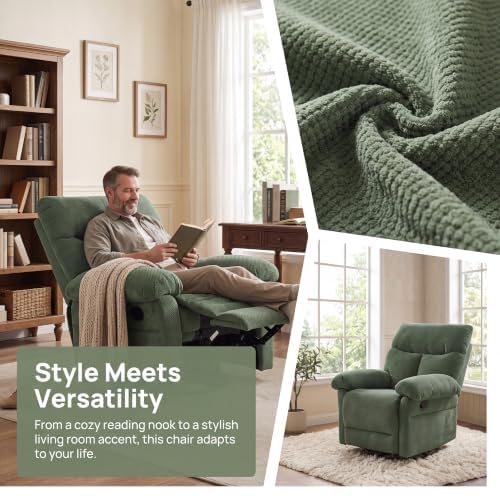 Image of Manual 360 Swivel Rocker Recliner Chair for Living Room, Green