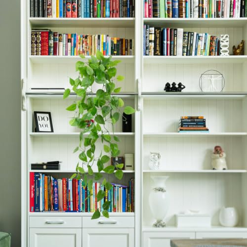 Image of LOYWREE Small Fake Hanging Plant Artificial Potted Plants for Indoor Outdoor Aesthetic - 39in Realistic Faux Hanging Pothos with Ivy Vine for Shelf Decor in Home Office Gardens Greenery (White Pot)