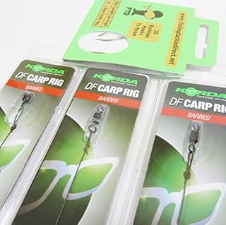 FTD - 3 x KORDA DF CARP RIGS tied to Soft N-Trap Coated Hooklength 15lb/6.8kg (BARBED) for Carp Fishing Selection (Contains Sizes 6, 8 & 10 Wide Gape Hooks) - includes 10 FTD Hooks to Nylon