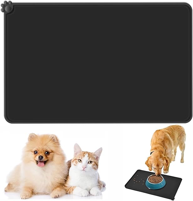 Emwel Dog Food Mat, Silicone Dog Bowl Mat, Non-Slip Cat And Dog Feeding Mat, Waterproof Dog Placemat L (47*30)