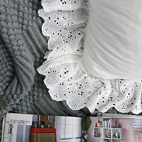 Tealp White Pillow Shams, 2 Pack Eyelet Ruffled Rustic Farmhouse Lace Shabby Soft Breathable Bridal Pure White Throw Pillow Cover 18 X 18 #TOP7