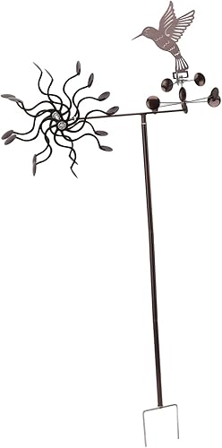 Miniatura 6 de Haofy Molinillo de viento para exteriores, estacas de metal para patio, molino de viento de metal, colibrí, escultura de viento para césped al aire