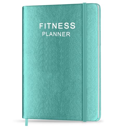 Agenda fitness per donna e uomo, agenda fitness per uomini e donne, formato A5, copertina rigida per allenamento, monitoraggio quotidiano salute e benessere, verde acqua