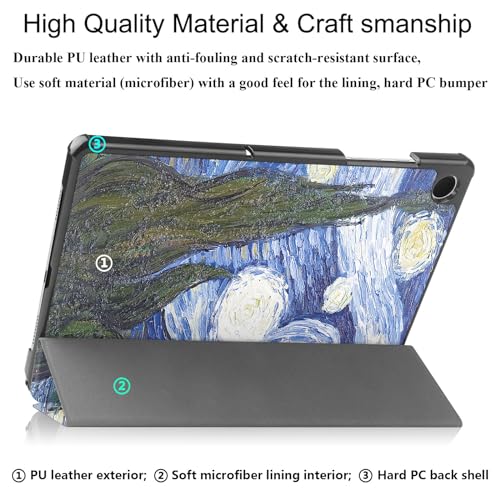 UUcovers Case for Samsung Galaxy Tab A9 Plus/A9+ Tablet 5G 11\" 2023 Model (SM-X210/X216/X218), Multi-Angle Stand Slim Hard Back Trifold Shell Smart Cover with Auto Wake/Sleep, Starry Night Van Gogh