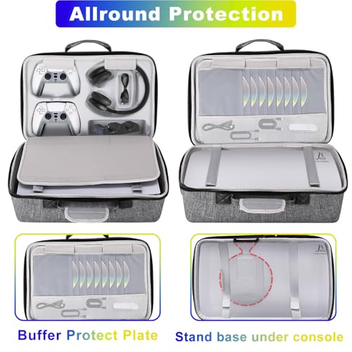Image of Hard Shell Carrying Case for PS5, PS5 Pro, Travel Protective Bag Suitable for Playstation 5 Digital Edition, Console, Controllers, Headset and Gaming Accessories, Grey