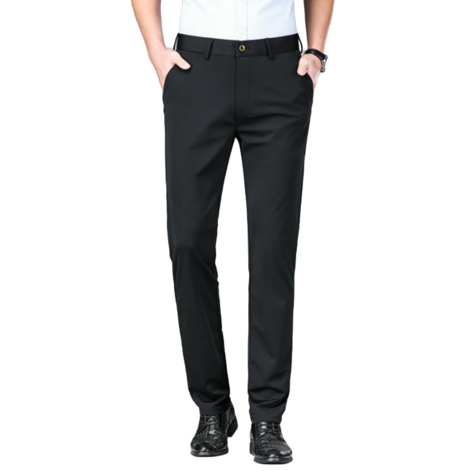 Pantaloni casual elastici da uomo in seta di ghiaccio sottile per primavera estate semplice senza pieghe